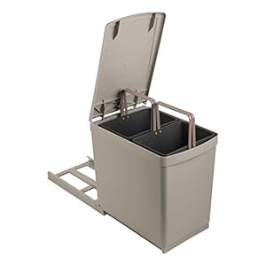 Sanitop-Wingenroth Ausziehbarer Mülleimer Küche | 2 x 7,5 l Einbaumülleimer | 2-fach Trennsystem | 15 Liter Abfallsystem | Abfallsammler | Deckelheber | Bodenmontage | Kunststoff Grau | 28014 3