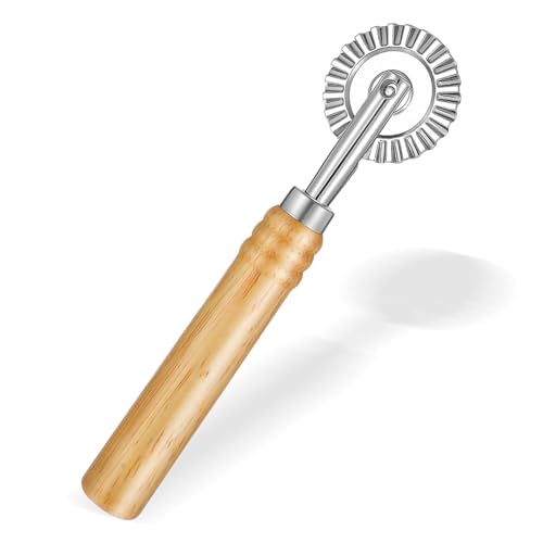 LIQWEI Nudelschneiderrad, Gezähnter Teigrad, Pizzaschneider Teigschneider Roller mit Holzgriff Pizza-Gebäck-Werkzeuge Formen mit geriffeltem Ravioli-Schneidrad für Haushalt und Küche