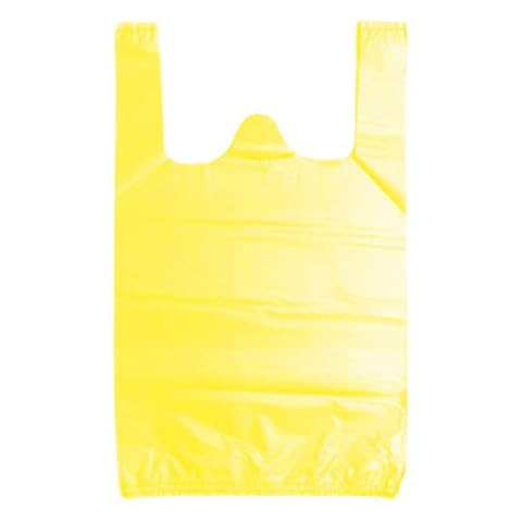 Yellow Extra Heavy Duty Vest Carrier Bags - Thicken Household Bags with Handle for Home, Kitchen, Hotel, Hospitals, Shops - Premium Plastic Bags (100, L 11x17x21 Large 14MU) Cover