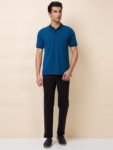 Image of Raymond Men Modern Fit Solid Pattern Pure Cotton Polo Neck Half Sleeve Casual T-Shirt