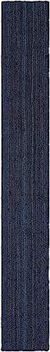 Image of Unique Loom Braided Jute Collection Area Rug - Dhaka (1' 2 inch x 10' Table Runner, Navy Blue)