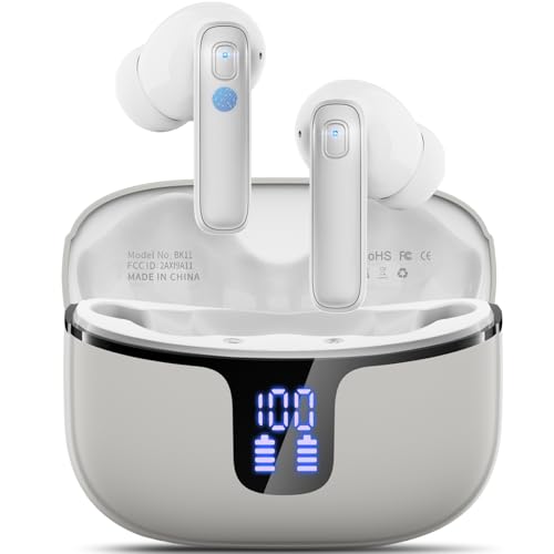 Wireless Earbuds, Wireless Headphones Bluetooth 5.3 with 4 ENC Noise Cancelling Mic, 40Hrs Bluetooth Earphones, 14.2mm Drivers In Ear Earbuds, 2025 Deep Bass Stereo Ear Buds IP7 Waterproof/LED Grey Wireless Earbuds, Wireless Headphones Bluetooth 5.3 with 4 ENC Noise Cancelling Mic, 40Hrs Bluetooth Earphones, 14.2mm Drivers In Ear Earbuds, 2025 Deep Bass Stereo Ear Buds IP7 Waterproof/LED Grey