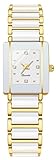 BESTKANG Vintage Square Ceramic Ladies Quartz Watch with Diamond Accents, Waterproof, Elegant Women's Wrist Watch (White Gold)