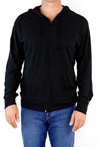 Men's Long Sleeve Zip Front Cotton Slub Hoodie