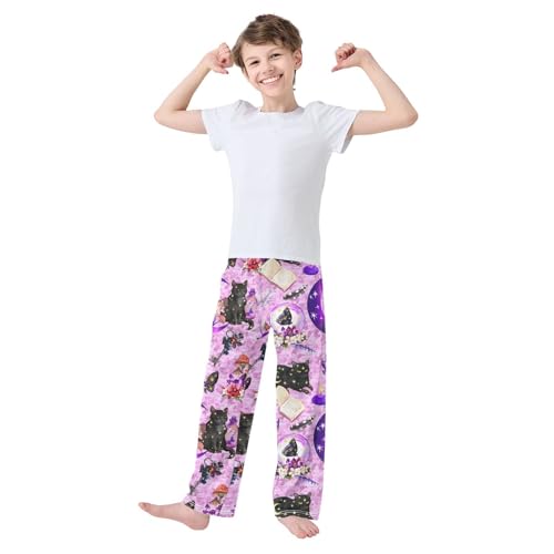 Boys' Pants Animal Black Cats Moon Butterfly Long Bottoms Jogger Pants Elastic Waist Trousers with Pockets S-XL2