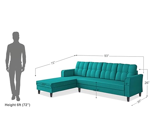 Image of Adorn India Maddox Tufted L Shape 6 Seater Sofa Set LHS (Aqua Blue) (3 Year Warranty)