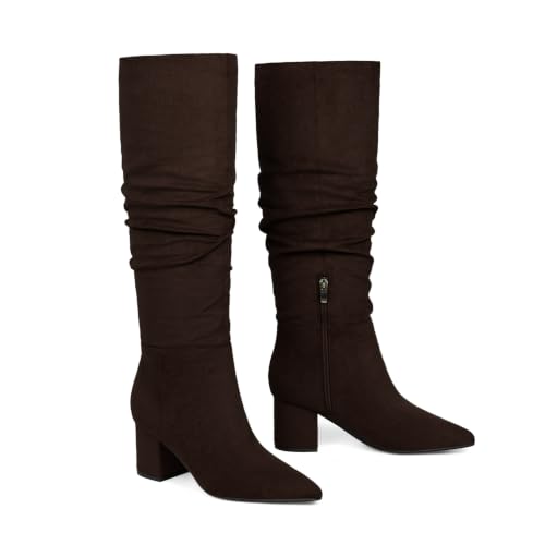 Image of Easyfox Womens Knee High Boots Chunky Low Heel Pointed Toe Tall Long Boots