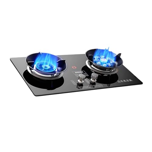 2バーナー天然ガスとプロパンストーブ、ダブル9キャビティと火傷防止エネルギー収集タイミングガスストーブ、簡単に掃除できるフリップカバー(LPG)