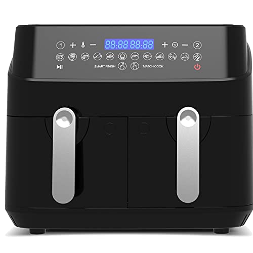 Epiq Doppel Heißluftfritteuse 9 Liter (2x 4,5Liter) zwei separat gesteuerten Frittier-Körbe/LED Display/ 200 Grad /11 Programme/Vorheizfunktion/Air Fryer/digitale Heißluft-Fritteuse 90000690 Schwarz – Bild 7