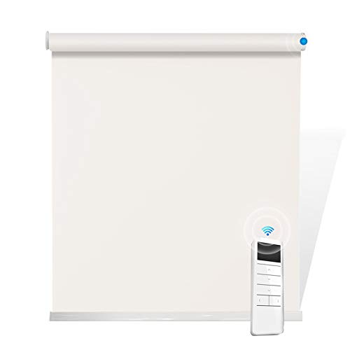 Motorized Blackout Window Shades, White Window Blinds with Valance, Energy Saving UV Protection Elegant Sun Shades, Cordless Light Filtering Roller Shades for Windows, Doors, Kitchen