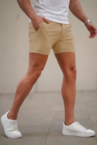 Image of GINGTTO Mens Slim Fit Shorts Plaid Chino Short Tapered Leg Skinny Stretch