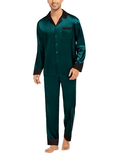 SWOMOG Couples Satin Pajama Set Women & Men Long Sleeve Sleepwear Button Down Loungewear Silky Pj Set with Long Pants2