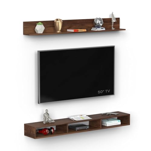 Image of Furniture Cafe Wood Wall Mount TV Entertainment Unit with Shelf for Show Pieces Books Living Room Bed Room