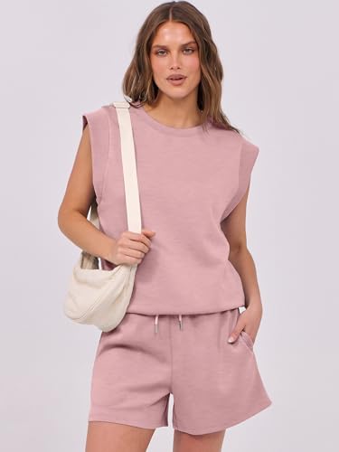 Image of ANRABESS Two Piece Sets for Women 2026 Summer Short Lounge Set Casual Beach Vacation Outfits Spring Sweatsuits Tracksuit