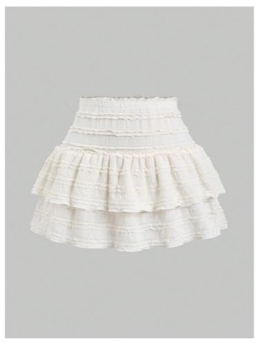 WDIRARA Women's Boho Layered Ruffle Skirt High Waisted A Line Short Skirts2