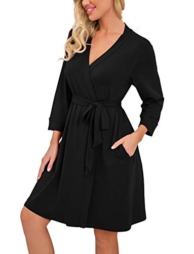 Image of PrinStory Womens Robe Lightweight Short Knit Bathrobe Soft Ladies Sleepwear with Pockets