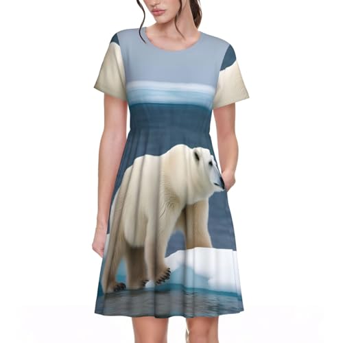 Robe d'été confortable pour femme Polar Bear avec poches et taille élastique