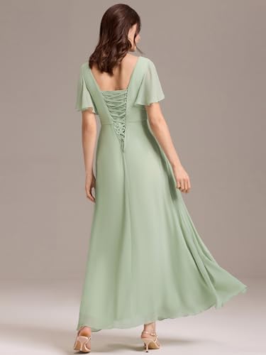 Image of Ever-Pretty Women's Summer V Neck Chiffon Pleated Empire Waist Bandage Bridesmaid Dress with Pockets 02360