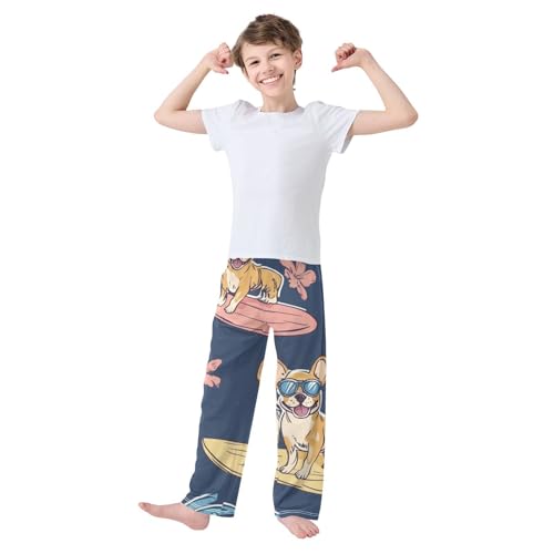 Corgi Dog Surfing Boys Long Pants Soft Trousers Elastic Waist Kids Lounge Bottoms with Pockets S-XL2