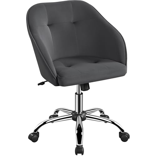 Yaheetech Chaise de Bureau Fauteuil Ergonomique Pivotante Dossier Inclinable à 360° en Velours avec Hauteur d'Assise Réglable pour la Maison/Le Bureau Gris