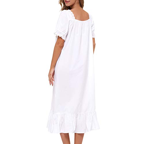 Image of Lu's Chic Women's Victorian Nightgown Cotton Sleepwear Long Loungewear Short Sleeve Vintage