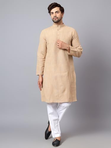 Image of LATEST CHIKAN Men's Cotton Long Kurta Full Sleeves - Casual Ethnic Wear