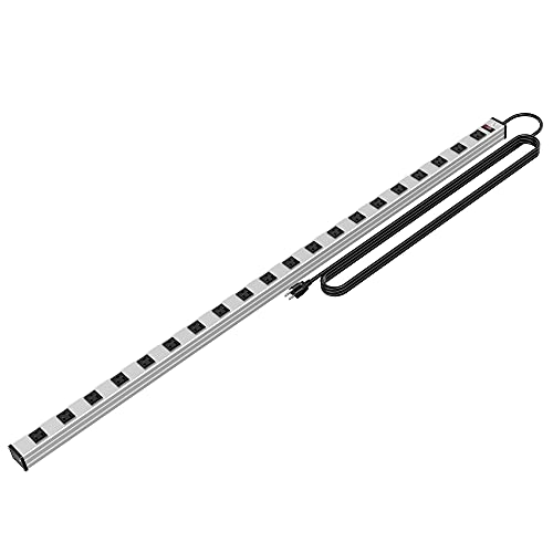 20 Outlet Heavy Duty Metal Socket Power Strip 15-Foot Long Extension Cord with Circuit Breaker. Mounting Brackets Included Workshop/Industrial use ETL Certified