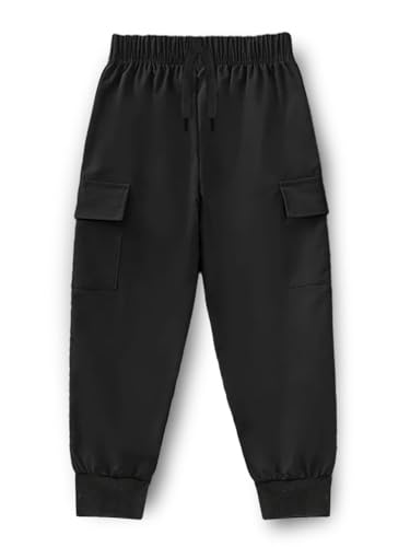 Image of Trampoline Kids Cotton Cargo Joggers Pack of 3 | Soft Knitted Pants for Boys & Girls | Solid Colors with Side & Cargo Pockets | Ribbed Cuffs & Drawstring Waistband | Everyday Bottoms