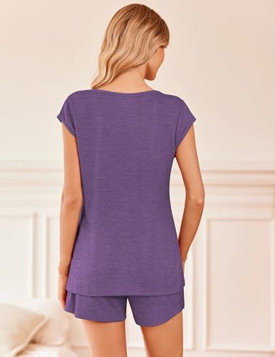 Ekouaer Womens Pajama Sets 2 Piece Lounge Sets Comfy Short Sleeve Tops and Shorts Cute Pjs Outfits Set S-XXL2