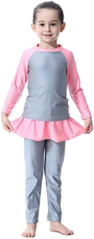 IMEKIS Girls Modest Muslim Swimwear UPF 50+ UV Islamic Hijab Swimsuit Long Sleeve Top Shirt with Short Pants Swim Cap 3pcs Bathing Suit Beachwear
