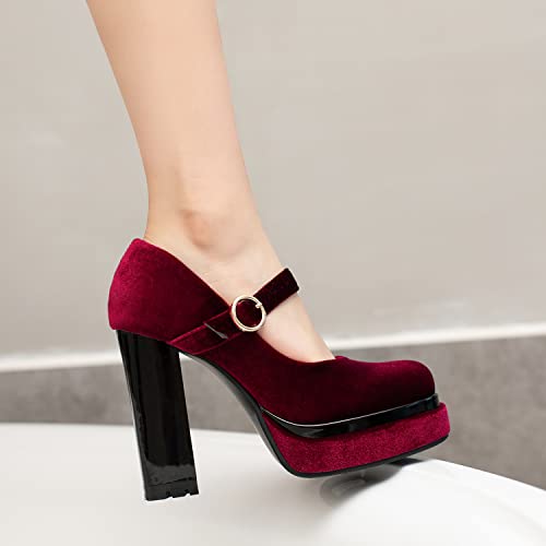 LYYSKY Womens Fashion 11.5CM Chunky High Heels Square Toe Ankle Strap Platform Mary Jane Shoes Summer Evening Dress Casual Party Pumps4