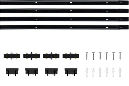 Image of Black H Type Track Lighting Rails Kit with 13FT Track Lighting System Single Circuit 3-Wire-1 H Track Rail with 4 I Connectors, Made of Aluminum, Cordless Design