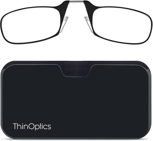 ThinOptics Reading Glasses With Universal Pod Compact Case - Ultra-light Foldable Rectangular Glasses - Clip-on Nose - 1.00 1.50 2.00 2.50 Strength With Flex-Fit Technology