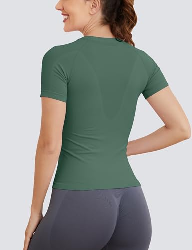 Image of MathCat Short Sleeve Workout Tops for Women, Seamless Women's Compression Shirt, Yoga Running Athletic Shirts Soft Gym Tops
