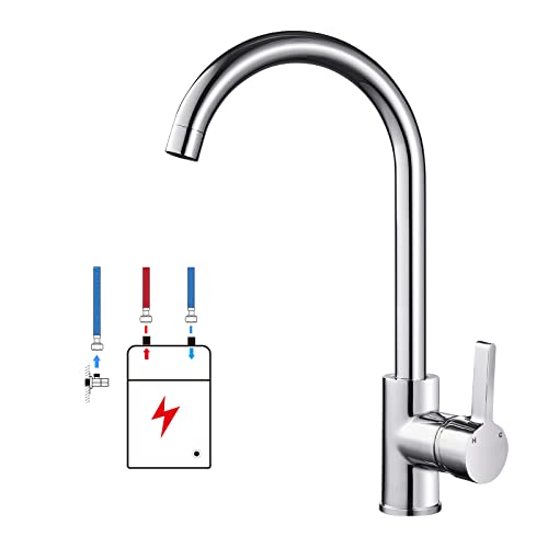 ROVOGO Niederdruck Armatur Küche Spültischarmatur Schwenkbereich 360° Küchenarmatur Einhebelmischer für drucklose Boiler Küche Spüle(mit 3 Anschlüssen) Cover