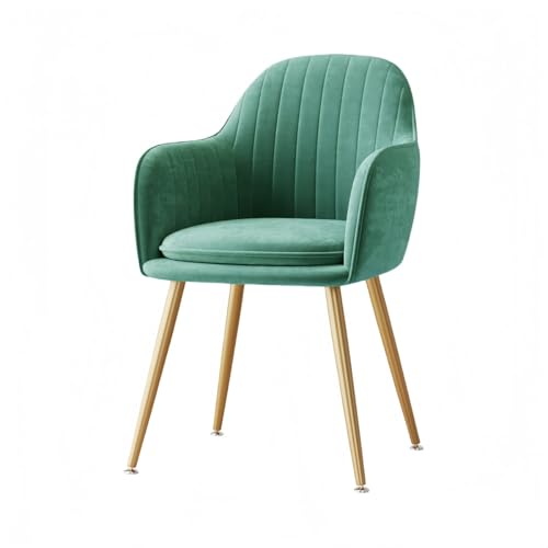 JORERAORMES布張りダイニングチェアは、快適で無地でインスタグラム風のデザインを持ち、金属製フレームを採用しています。カフェのトークに最適で、肘掛けと背もたれが付いたベルベット素材で仕上げられています。 (緑色-金脚-抱き枕なし)