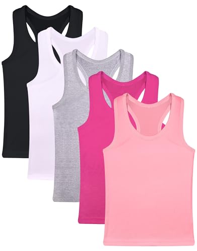 FEQO 5 Pieces Girls Dance Tank Tops Racerback Sleeveless Crop Top Dance Cotton Racerback Tanks for Toddler Girl 4-5T