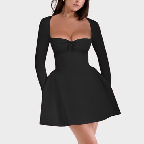 Women's Fit and Flare Mini Dress - Long Sleeve Sweetheart Neck Sexy A Line Club Party Going Out Dresses2