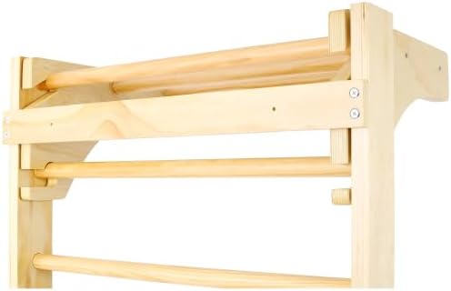 Wooden Swedish Ladder, Stall Bars Set for Physical Therapy & Gymnastics (with Adjustable Pull-up Bar)