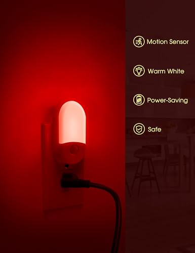 Image of L LOHAS LED Motion Sensor Night Light, Sleep Aid Red, 30 /60LM, 4 Pack