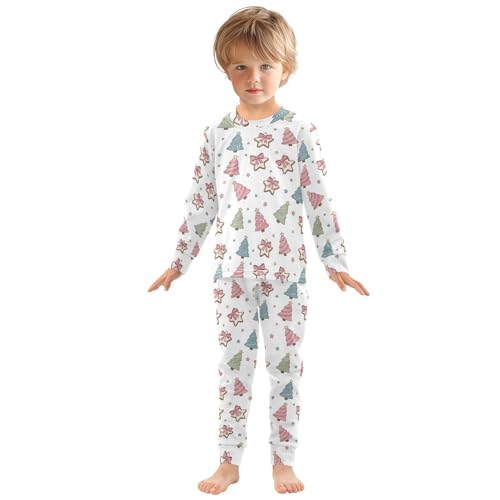 Pajama Sets Long Sleeve Colorful Christmas Tree Cookies Soft Comfy Sleepwear 2 Piece PJS 3-8T2