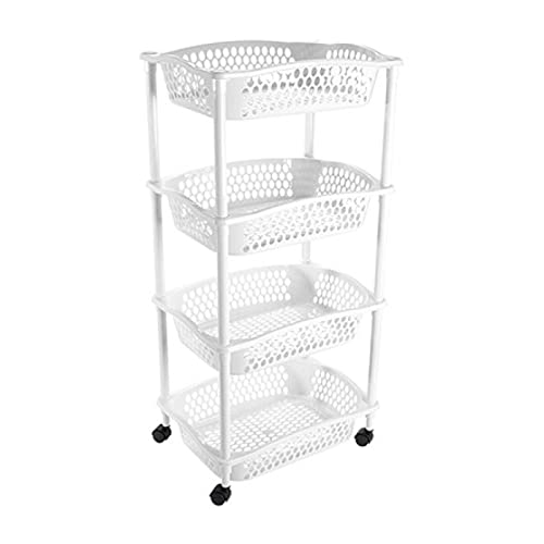 Acan Tradineur Chariot à légumes Blanc avec roulettes - 4 paniers 90 x 41 x 30,5 cm - Multi-usages...