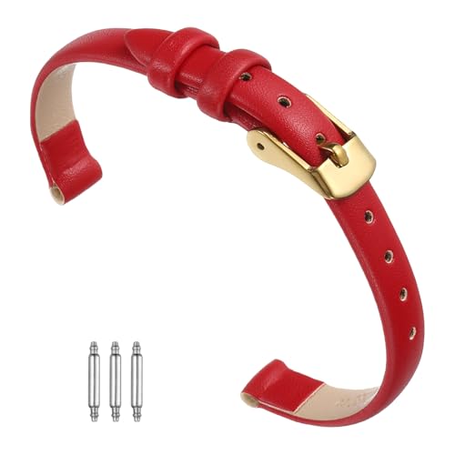 Correa de reloj de cuero plano en color rojo de 8 mm de ancho unisex