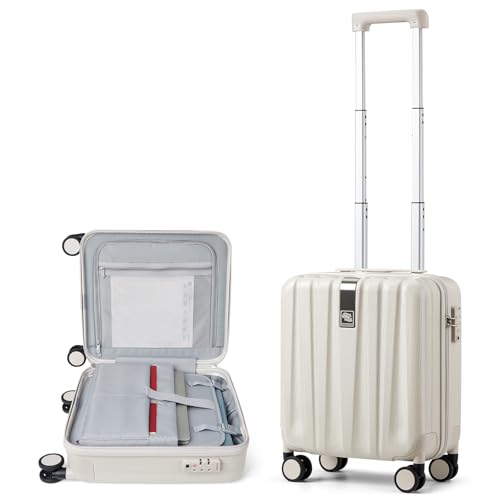 [Hanke] 16サイズ キャリーケース 機内持ち込み スーツケース 2泊3日 小型 超軽量 耐衝撃PC材質 静音回転自在ホイール ショートトラベルスーツケース tsaロック(sサイズ/アイボリーホワイト)