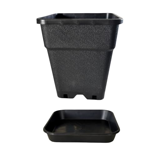 Square Pot & Saucer Set Durable Plastic Pots with Matching Square Drip Tray | Indoor & Outdoor Use | Multiple Sizes (2L to 25L) | Reusable Leak-Resistant Stackable UV-Resistant (1 14L + 25CM)