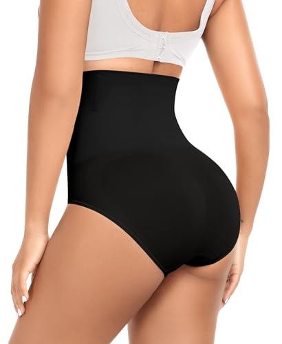 Image of Werena Tummy Control Shapewear Underwear for Women High Waisted Body Shaper Panties Slimming Girdle Shaping Briefs(1#Black(seamless),Large)
