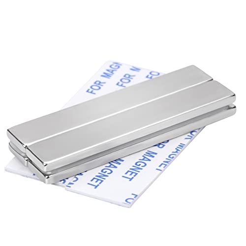 LOVIMAG Strong Neodymium Bar Magnets with Double-Sided Adhesive, Rare Earth Metal Neodymium Magnet for Fridge, Scientific, Shower Door, Office Etc, 60 x 10 x 3 mm, Pack of 4