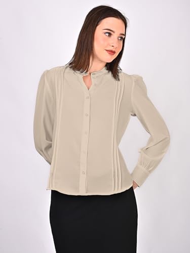 Image of Women's Regular Fit Solid Pleated Cotton Blend Shirts