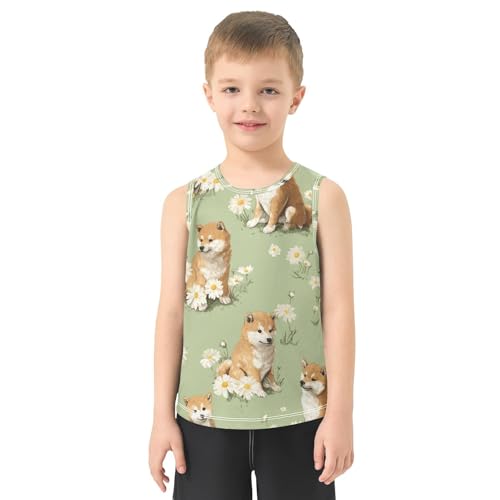 susiyo Cute Shiba Inu Dogs Flowers Boys Sleeveless Tank Top Girls Athletic T Shirt2