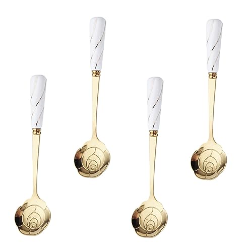 BESTOYARD 4 Cucharas Elegantes Con Forma De Flor Para Helado Cucharas Multiusos Para Postres Té Y Azúcar. Elegantes Y Con Estilo.